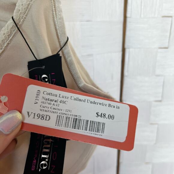 Curvy Couture Cotton Luxe Unlined Underwire Bra In Natural Size 40C NWT Wantable - Picture 5 of 8